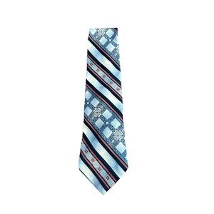Vintage Wembley Blue and Red Striped Tie With Geometric Pattern